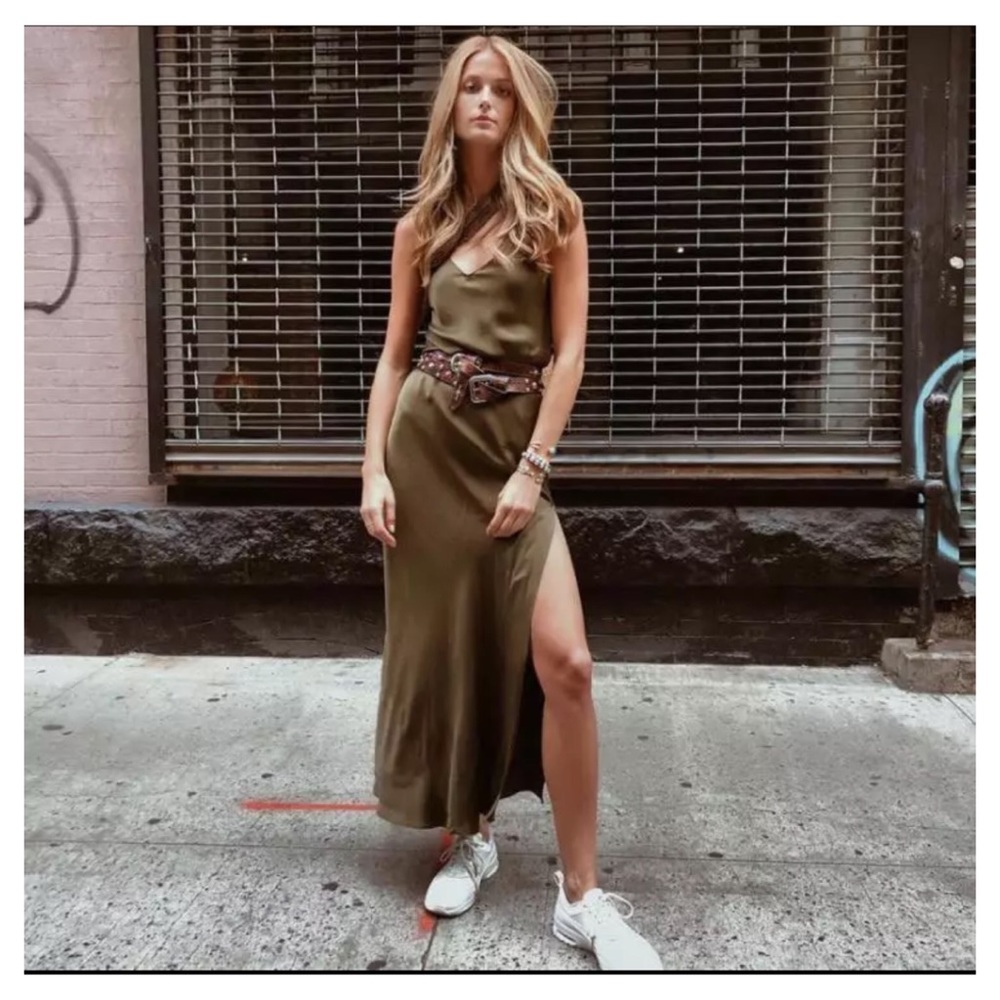 Lolo Satin Slip Dress with Side Split in Sienna - Picture 3 of 4